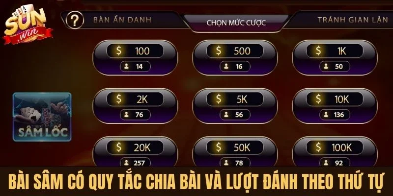 Bài Sâm có quy tắc chia bài và lượt đánh theo thứ tự