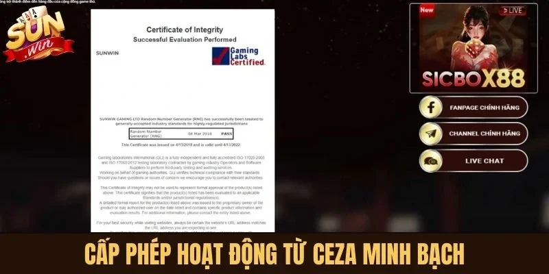 Cấp phép hoạt động từ CEZA minh bạch