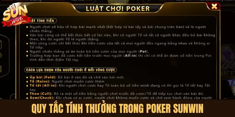 Quy tắc tính tiền thưởng trong Poker Sunwin